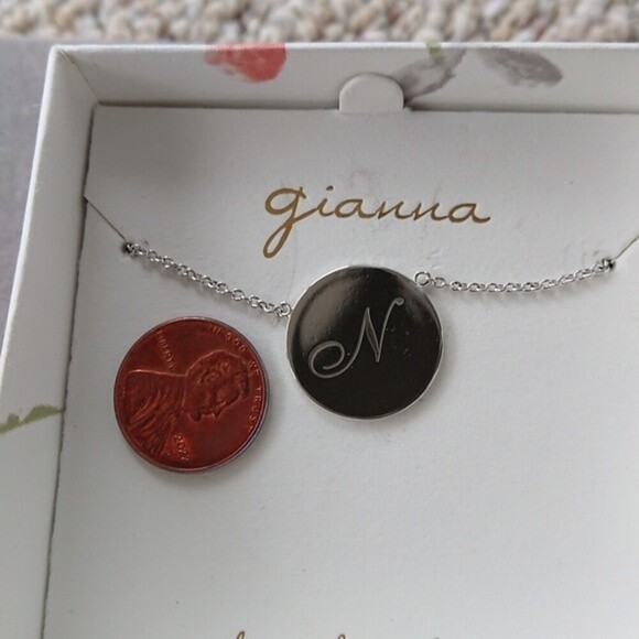 Gianna Engraved Script Initial Disc necklace - letter "N" - Picture 4 of 4